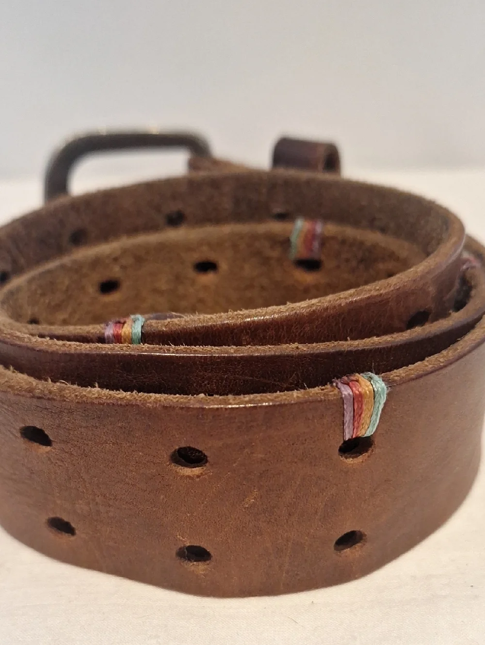 Double Prong Brown Leather Men's Belt - Classic Casual Style